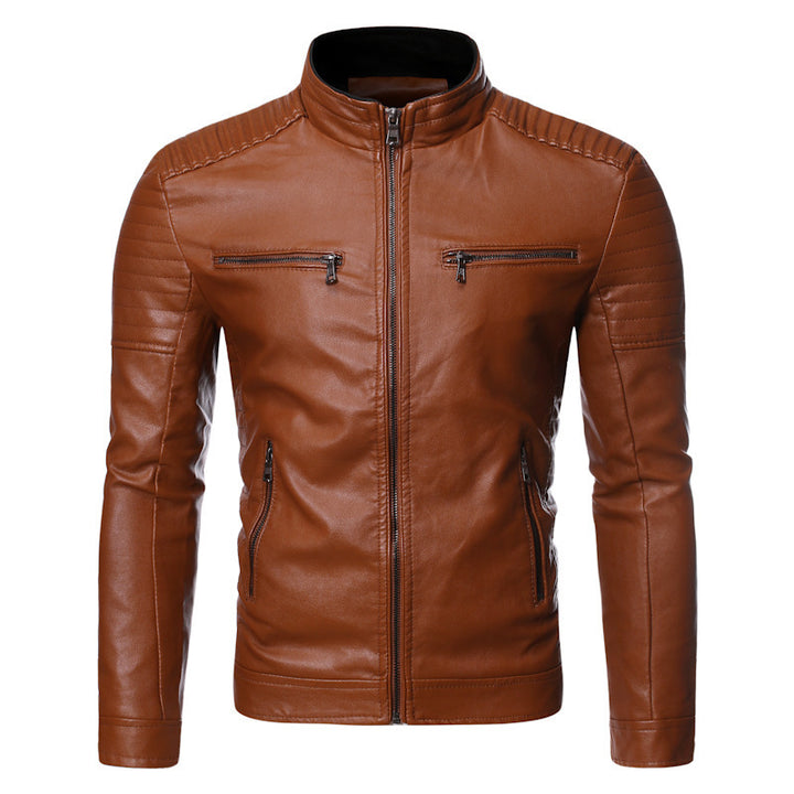 Men's biker jacket made of high-quality leather with zippered pockets Lisslune
