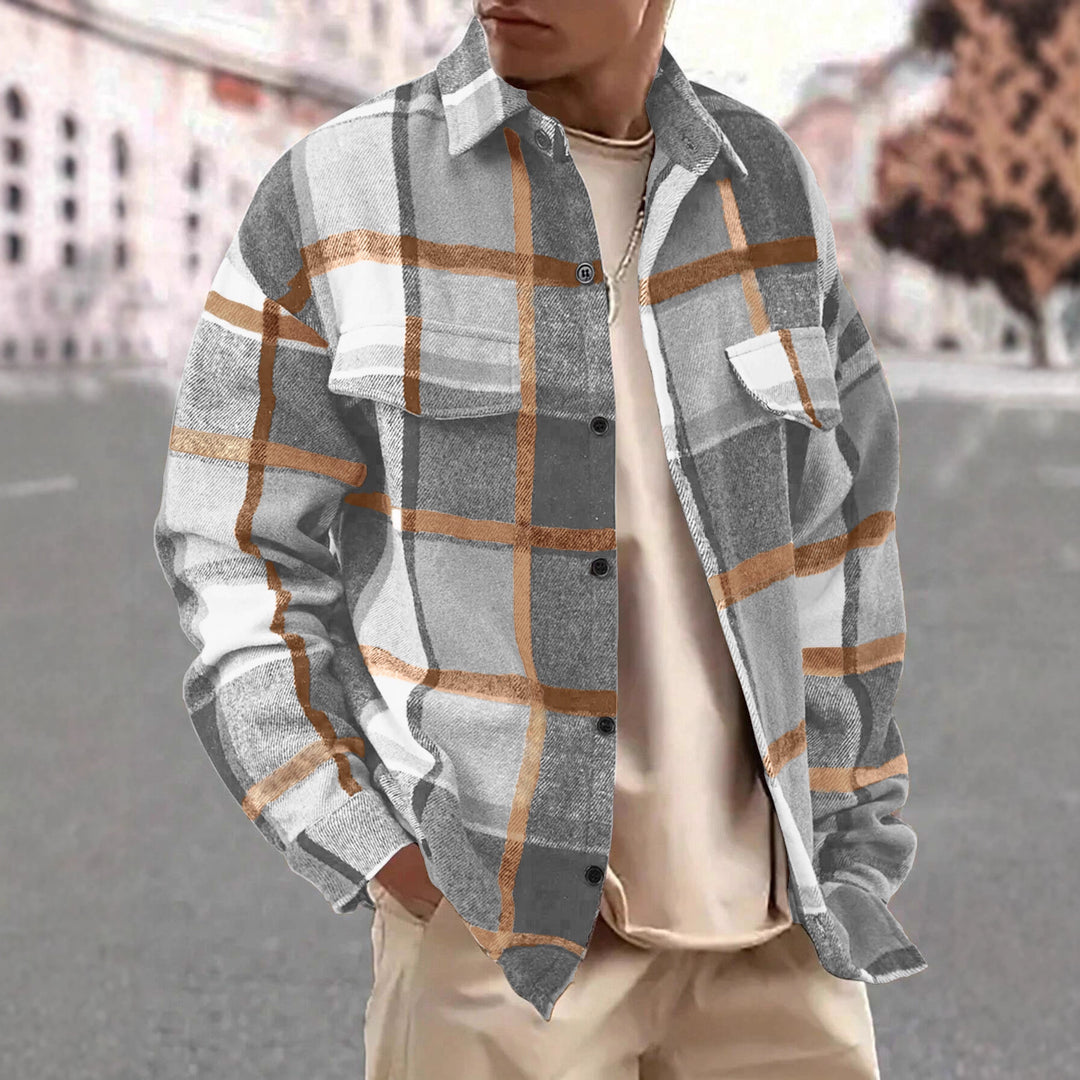 Men's Checkered Flannel Jacket with Two Chest Pockets and Modern Cut Lisslune