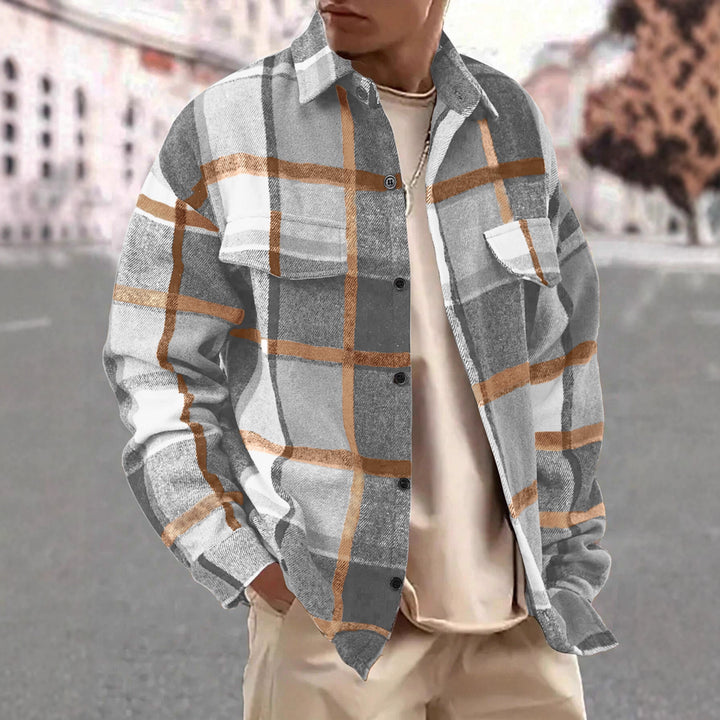 Men's Checkered Flannel Jacket with Two Chest Pockets and Modern Cut Lisslune