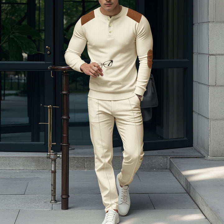 Men's stylish leisure set with practical buttons and leather applications Lisslune