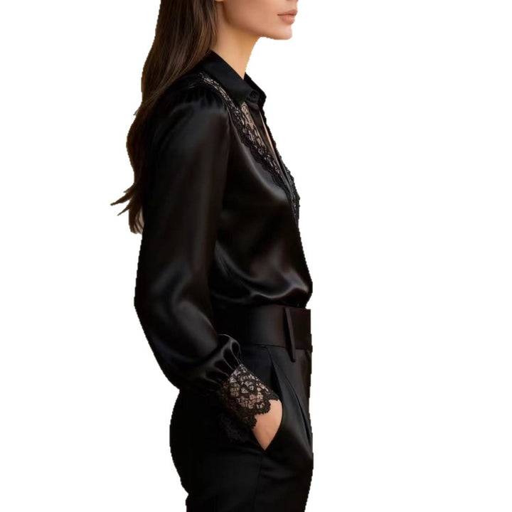 Damen elegante Bluse mit romantischen Spitzenakzenten Lisslune