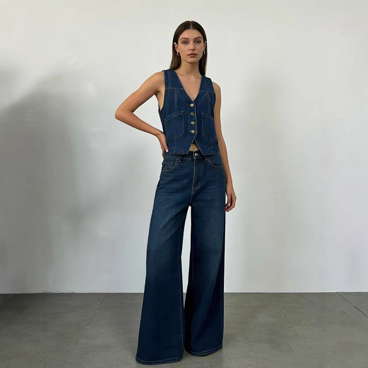 Women's Casual Denim Vest with Button Details and Patch Pockets Lisslune