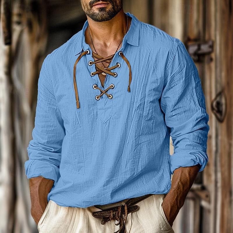 Men's modern long-sleeve shirt with decorative lacing closure Lisslune