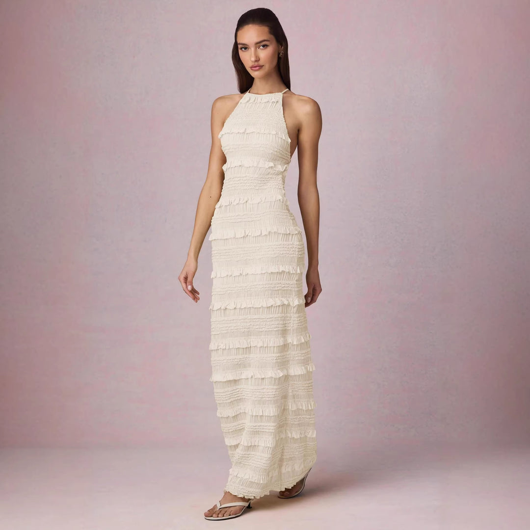 Ladies Maxi Dress with fringed design and elegant halterneck Lisslune