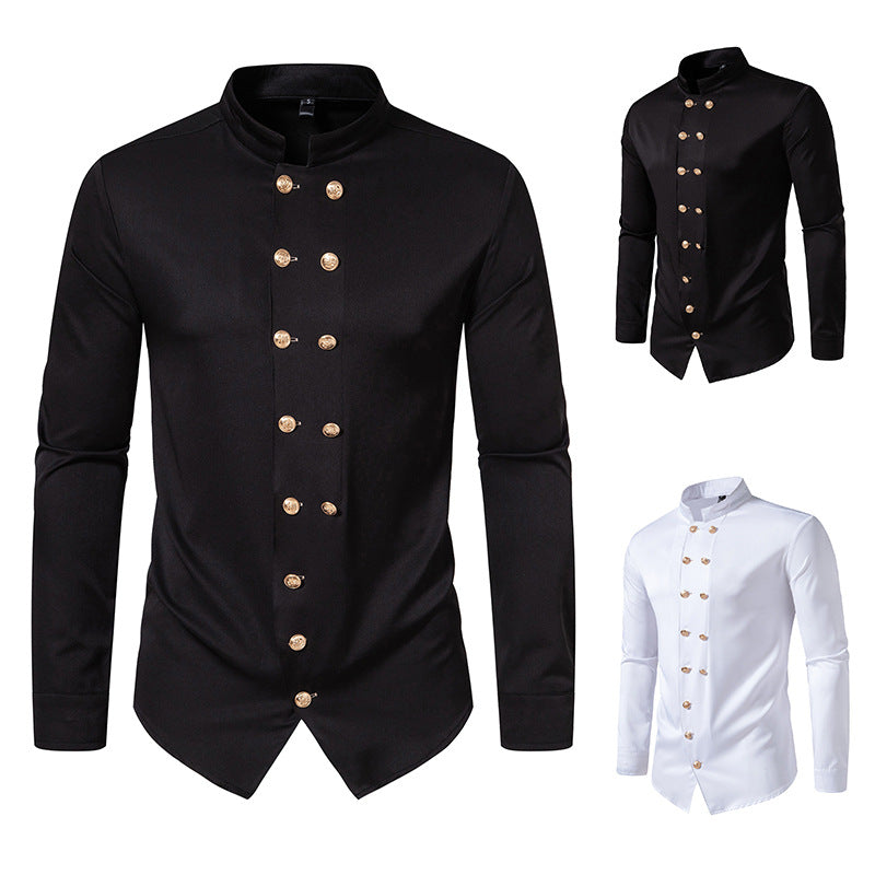 Men's elegant long-sleeve blouse in chef-typical design with button details Lisslune