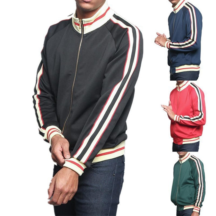 Men's sporty sweat jacket with contrasting color accents and high-quality zipper Lisslune