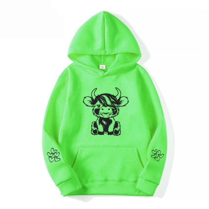 Women's hooded sweatshirt with charming cow motif and practical kangaroo pockets Lisslune