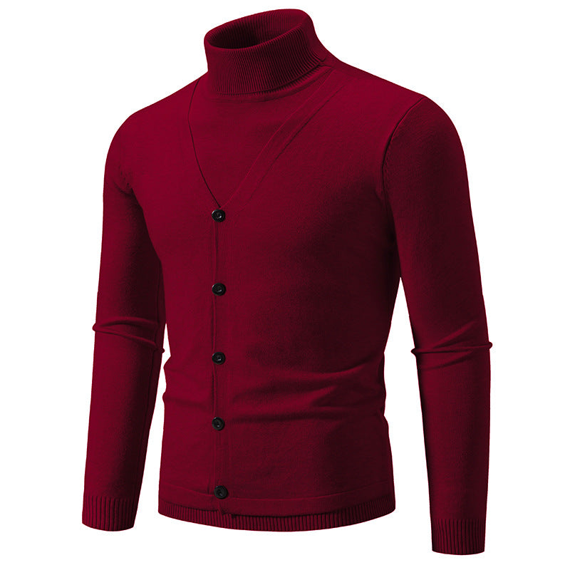 Men's elegant turtleneck sweater with buttoned front details and fine knit texture Lisslune