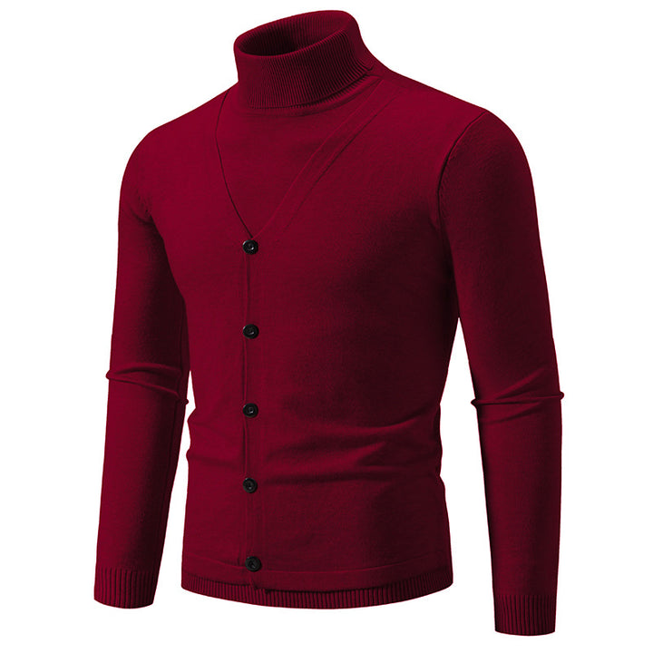 Men's elegant turtleneck sweater with buttoned front details and fine knit texture Lisslune