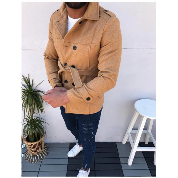 Men's fashionable designer jacket with double row closure and belt Lisslune