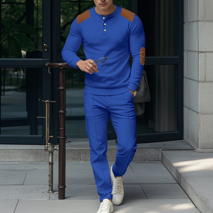 Men's stylish leisure set with practical buttons and leather applications Lisslune
