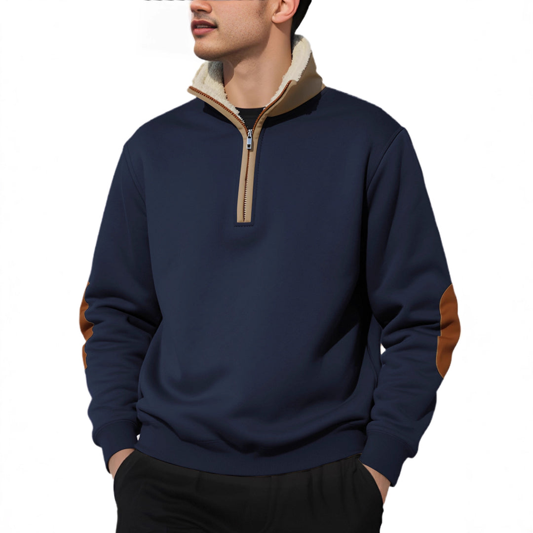Men's fleece pullover with high collar and elegant contrast details Lisslune