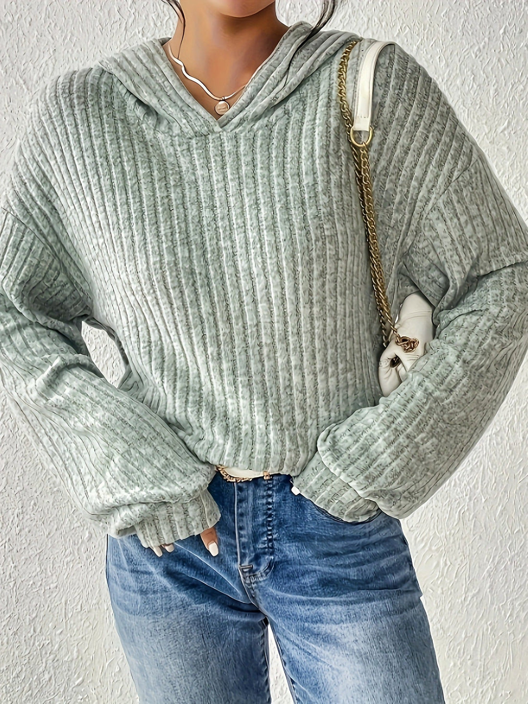 Damen Lässiger Kapuzenpullover mit Stilvollem Rippmuster und Überschnittenen Ärmeln Lisslune