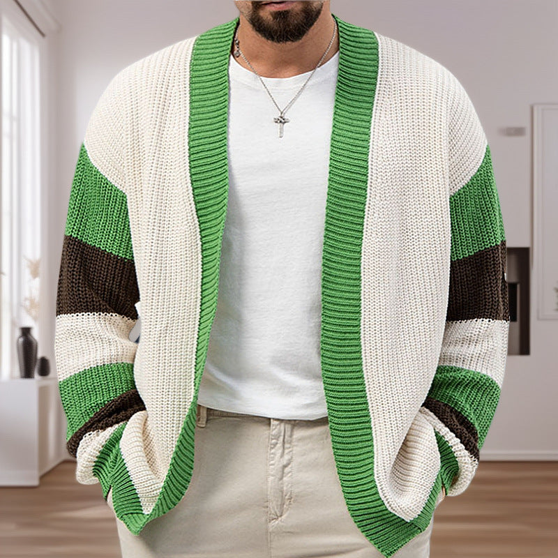 Men's Open Cardigan with Wide Stripes and Casual Cut Lisslune