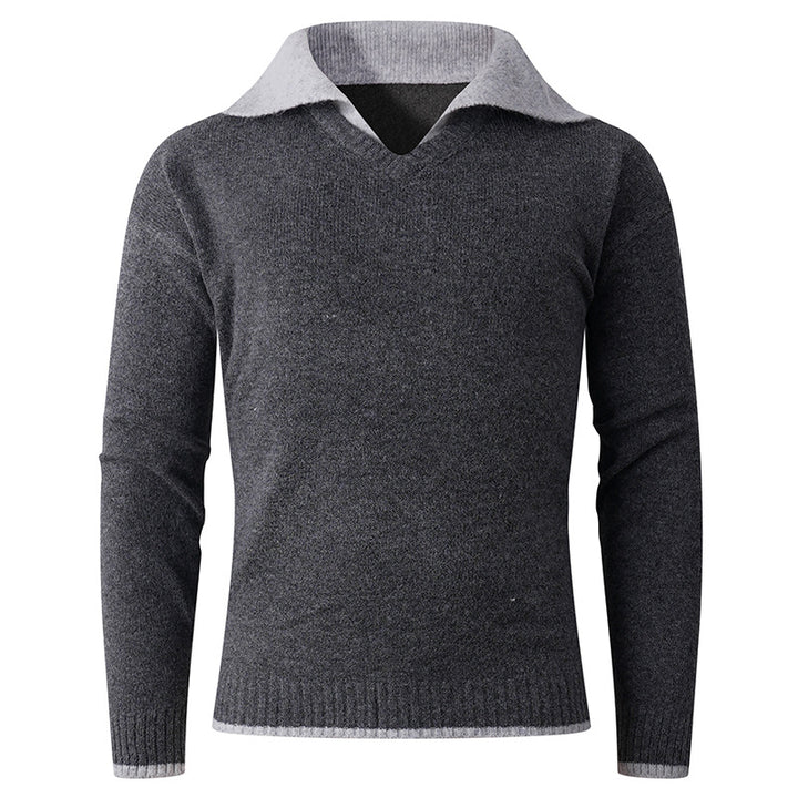 Men's V-neck sweater with shirt collar and fine texture Lisslune