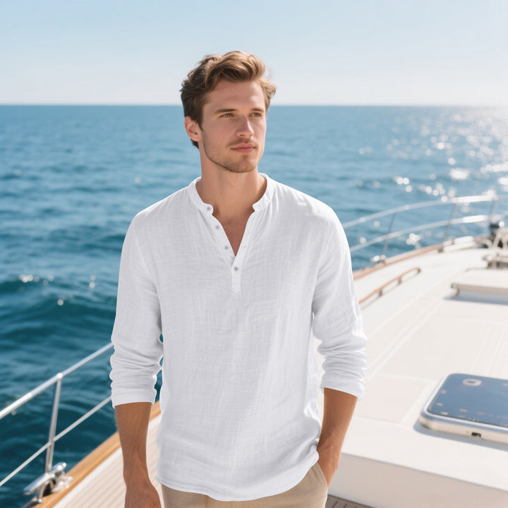 Men's elegant long-sleeve shirt with fashionable standing collar and structured surface Lisslune
