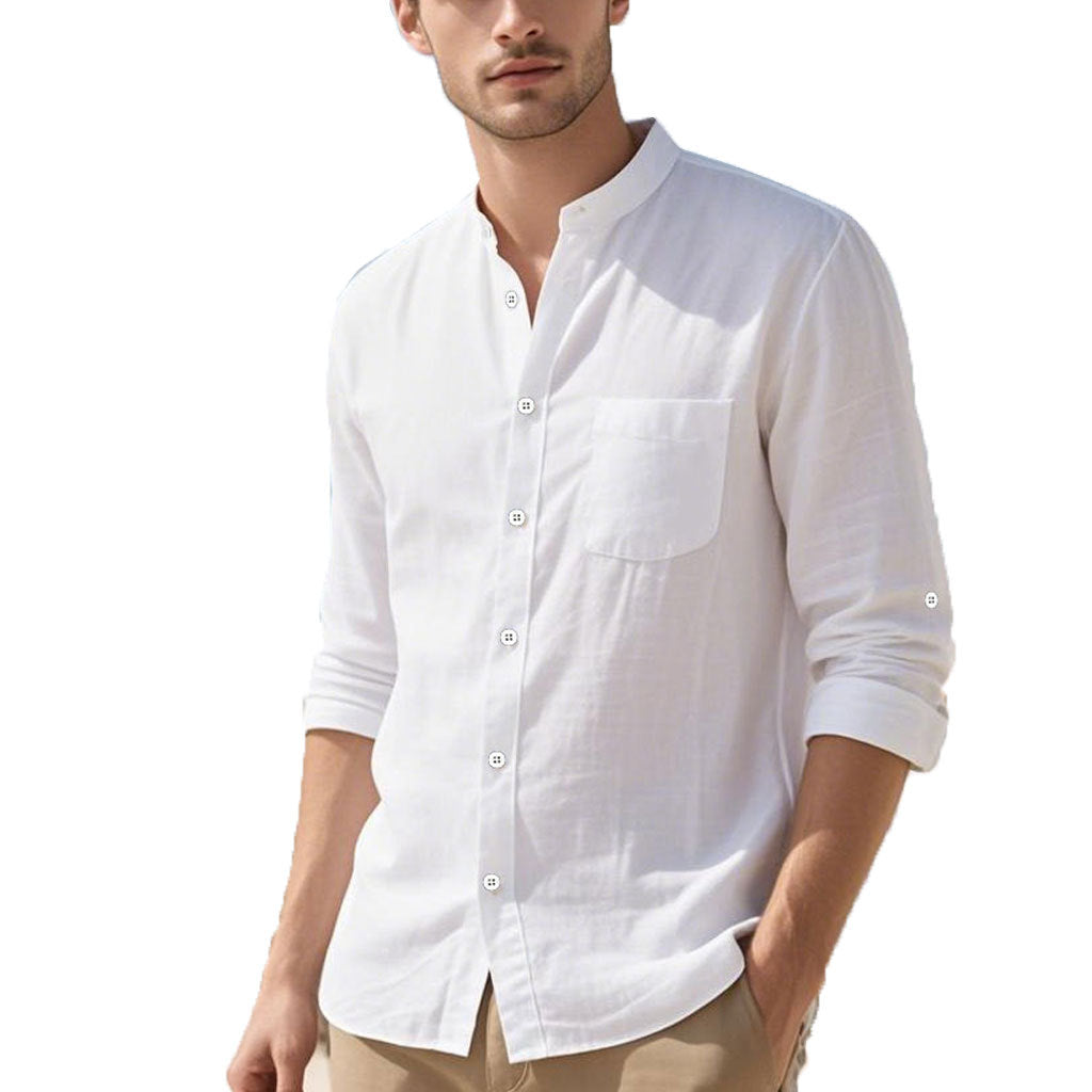 Men's shirt in elegant Henley style with textured cotton Lisslune