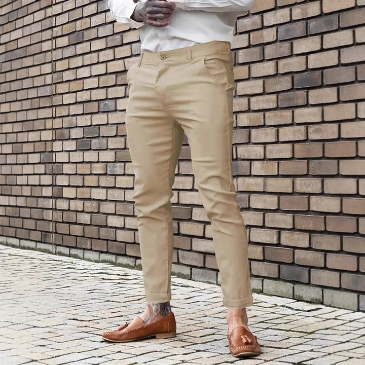Men's Slim Fit Chino Pants with Elastic Comfort Waistband and Practical Pockets Lisslune