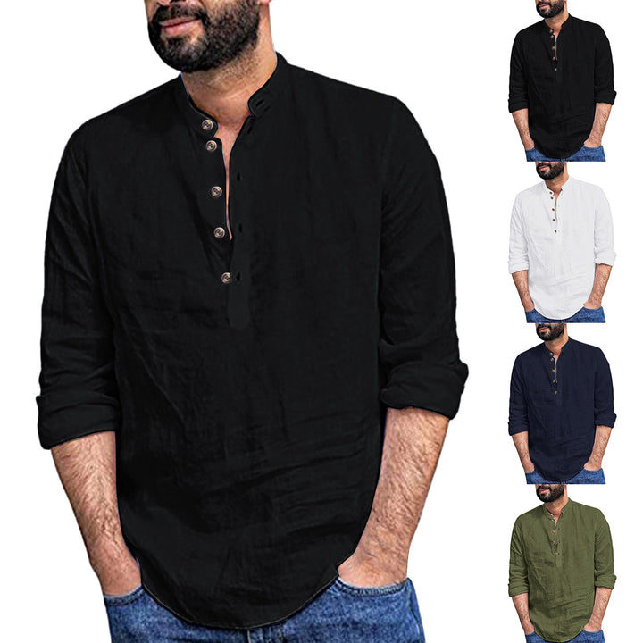 Men's Long Sleeve Henley Shirt made of lightweight linen fabric with decorative buttons and practical cut Lisslune