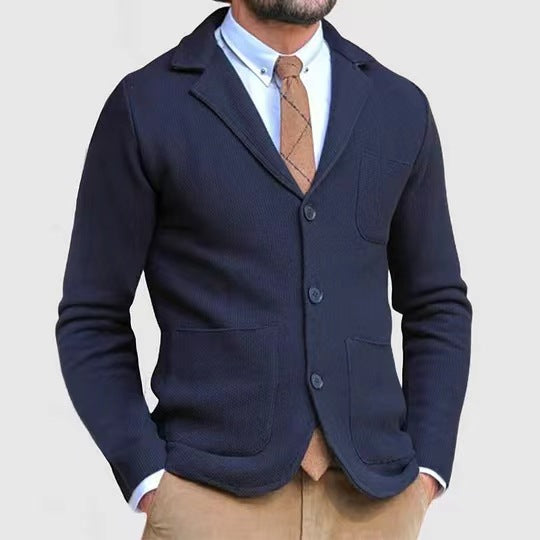Men's knitted blazer jacket with high pockets and elegant button placket Lisslune