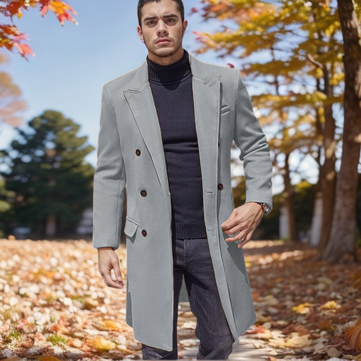 Men's fashionable double-breasted long coat made of high-quality fabric Lisslune