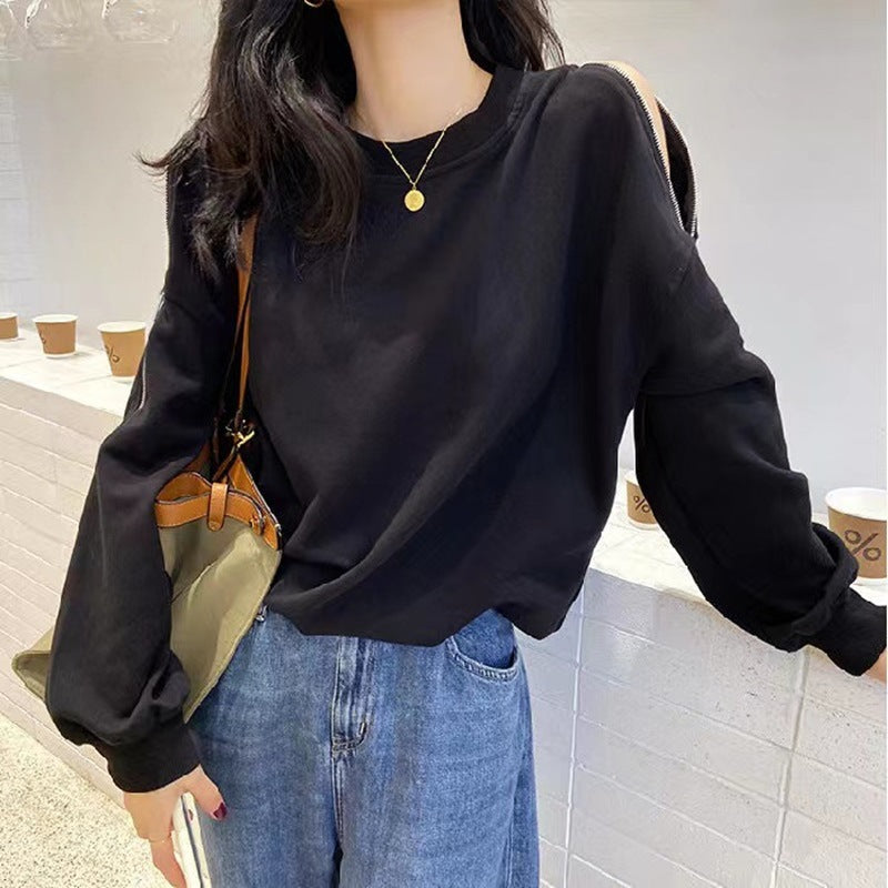 Women's casual oversized pullover with open shoulders and modern design