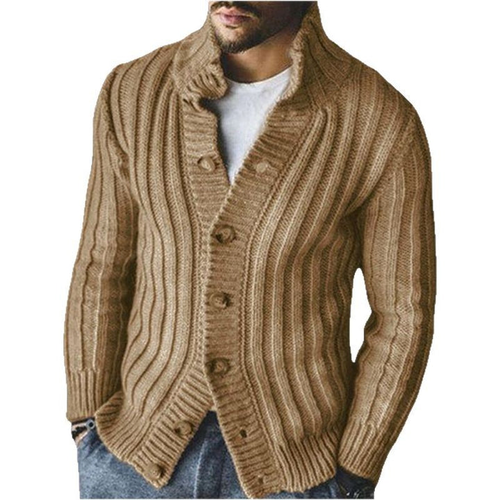 Men's cardigan with clear ribbed pattern and comfortable stand-up collar Lisslune