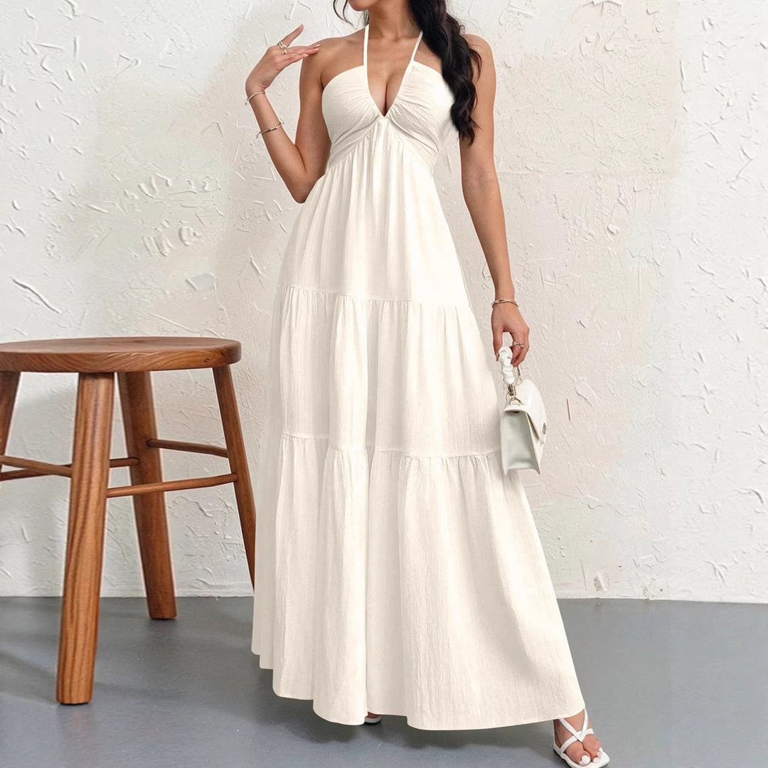 Women’s maxi dress with deep V-neckline and airy silhouette Lisslune