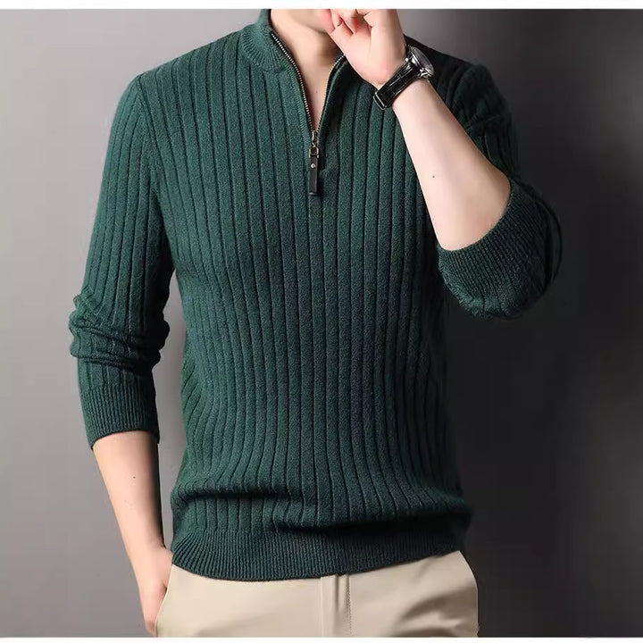 Men's knit sweater with modern stand-up collar in ribbed design Lisslune