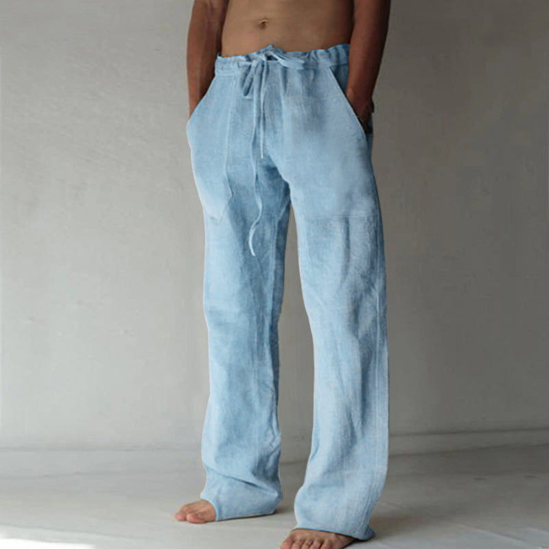 Men's casual linen pants with elastic waistband and practical side pockets Lisslune