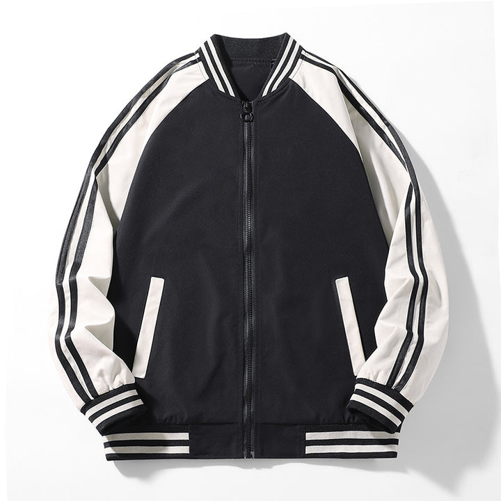 Men's Sporty Bomber Jacket with Contrasting Stripes Lisslune