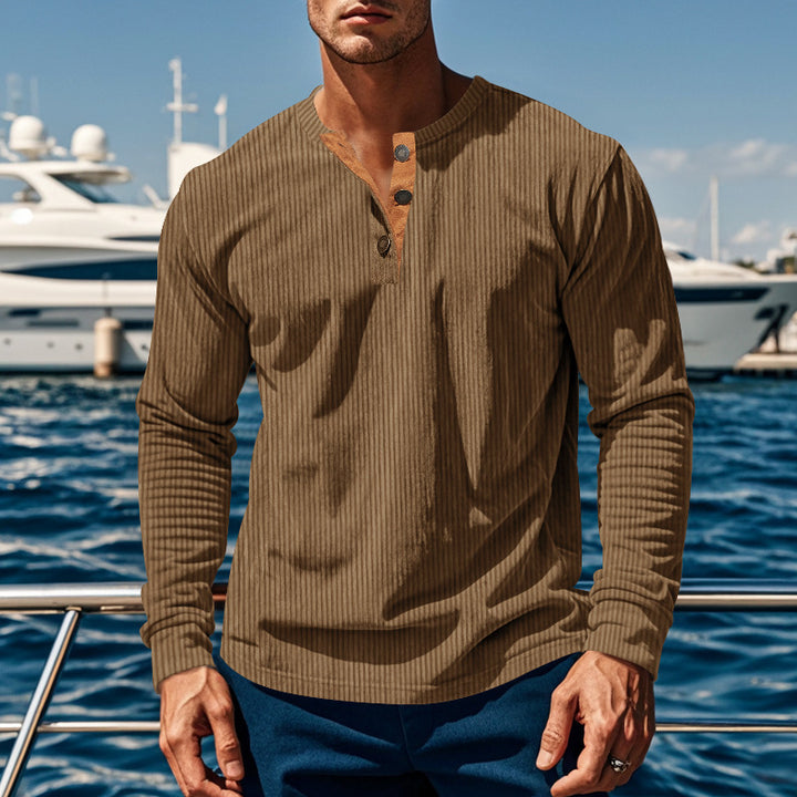 Men's Long Sleeve Henley Shirt with Textured Design Lisslune