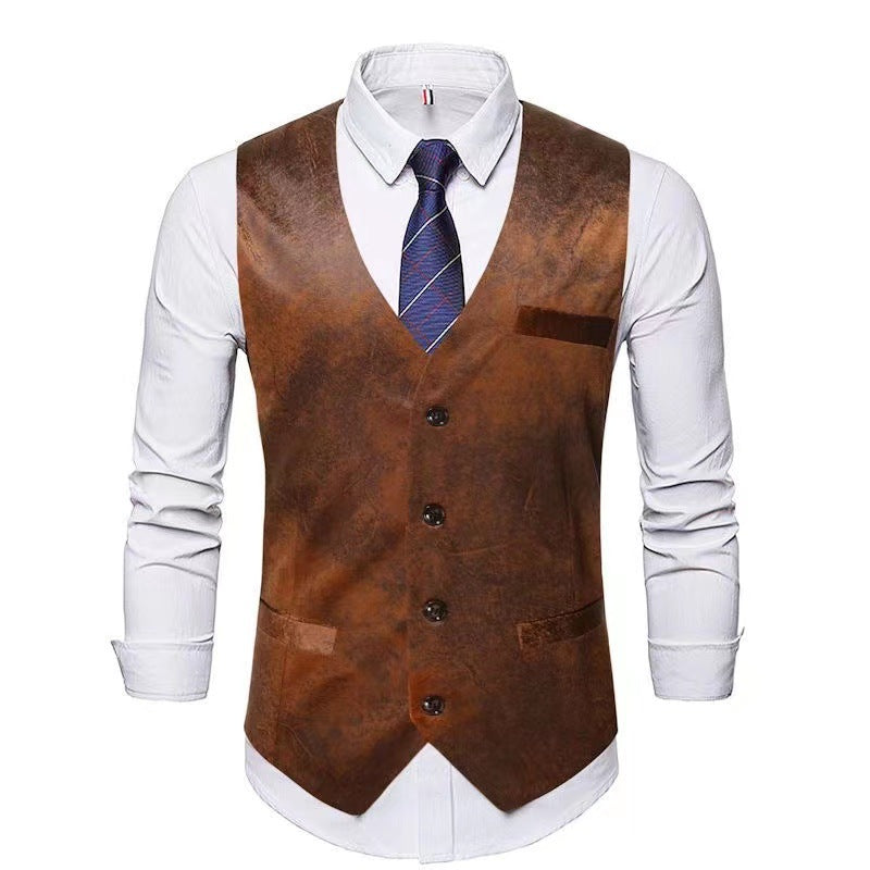 Men's stylish vest with leather accents and practical pockets Lisslune