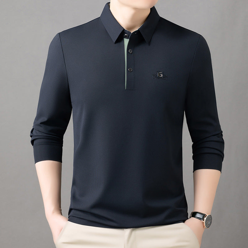 Men's Breathable Long Sleeve Polo Shirt with Modern Collar Lisslune