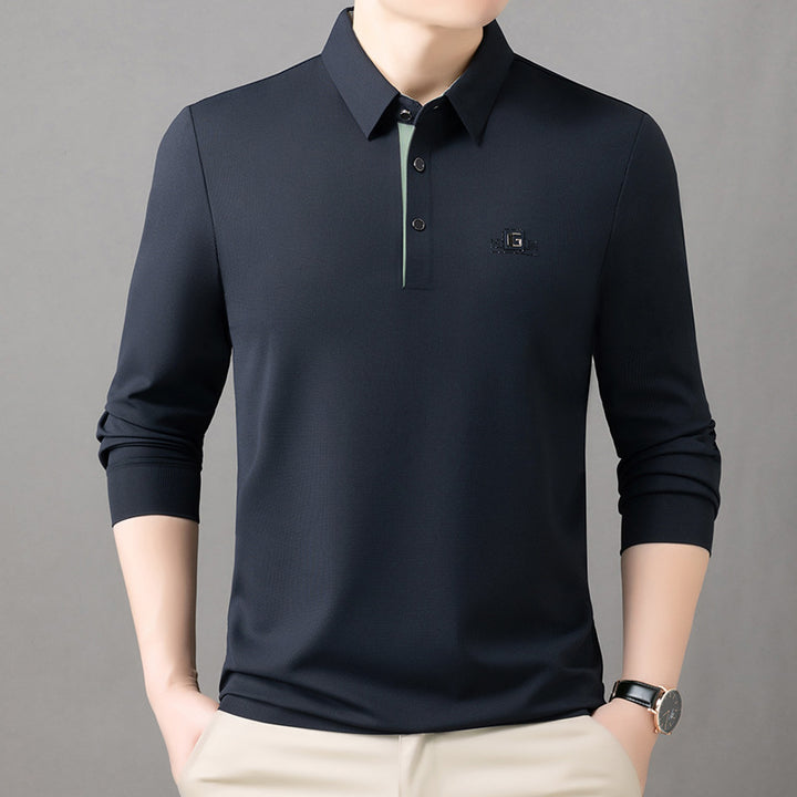 Men's Breathable Long Sleeve Polo Shirt with Modern Collar Lisslune