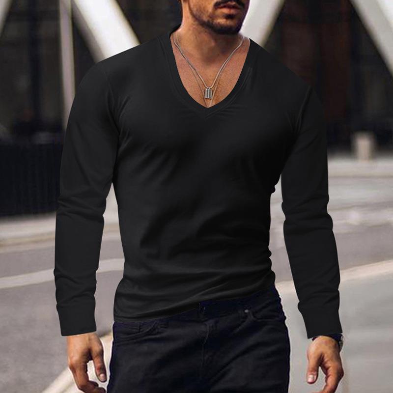 Men's long-sleeved V-neck T-shirt Lisslune
