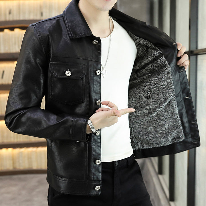 Men's stylish synthetic leather jacket with practical pockets and a chic cut Lisslune
