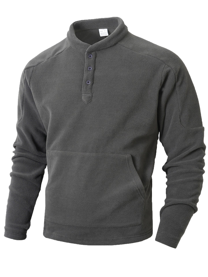 Men's fleece pullover with button placket and practical kangaroo pocket Lisslune