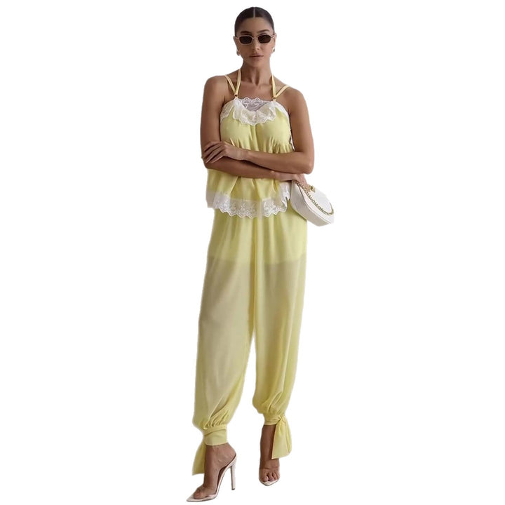 Ladies airy shell top with elegant pant detail Lisslune