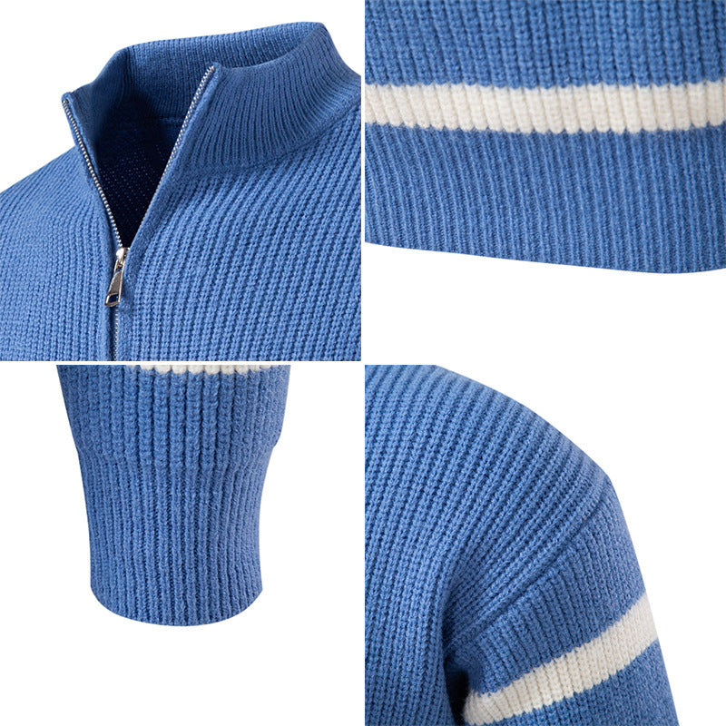Men's knitted sweater with modern half-zip and striped design Lisslune