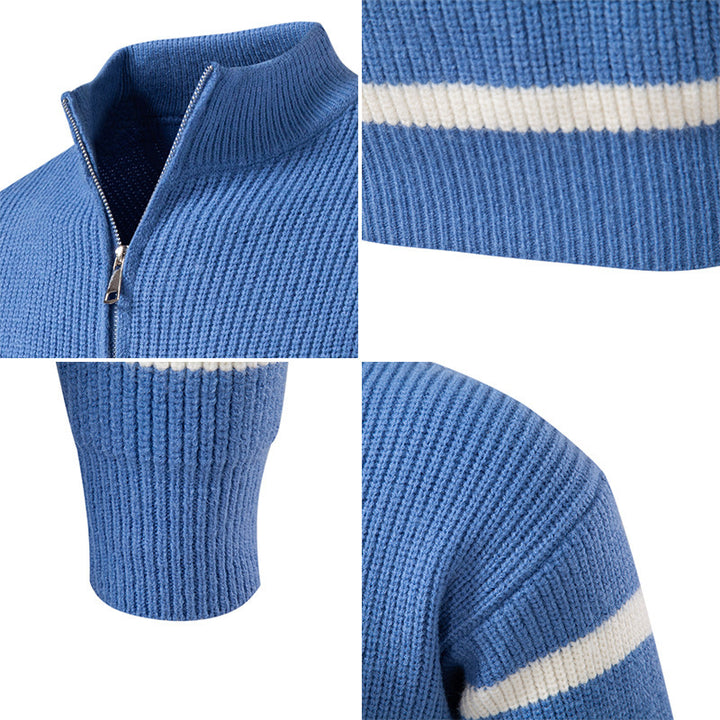 Men's knitted sweater with modern half-zip and striped design Lisslune