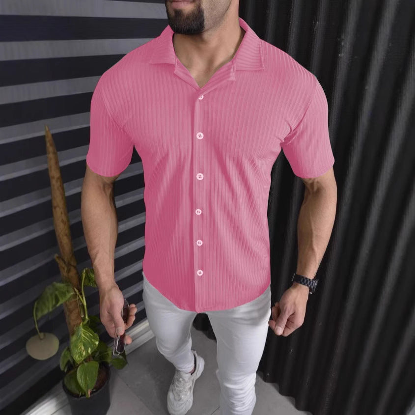 Men's Short Sleeve Shirt with Fine Ribbed Design Lisslune