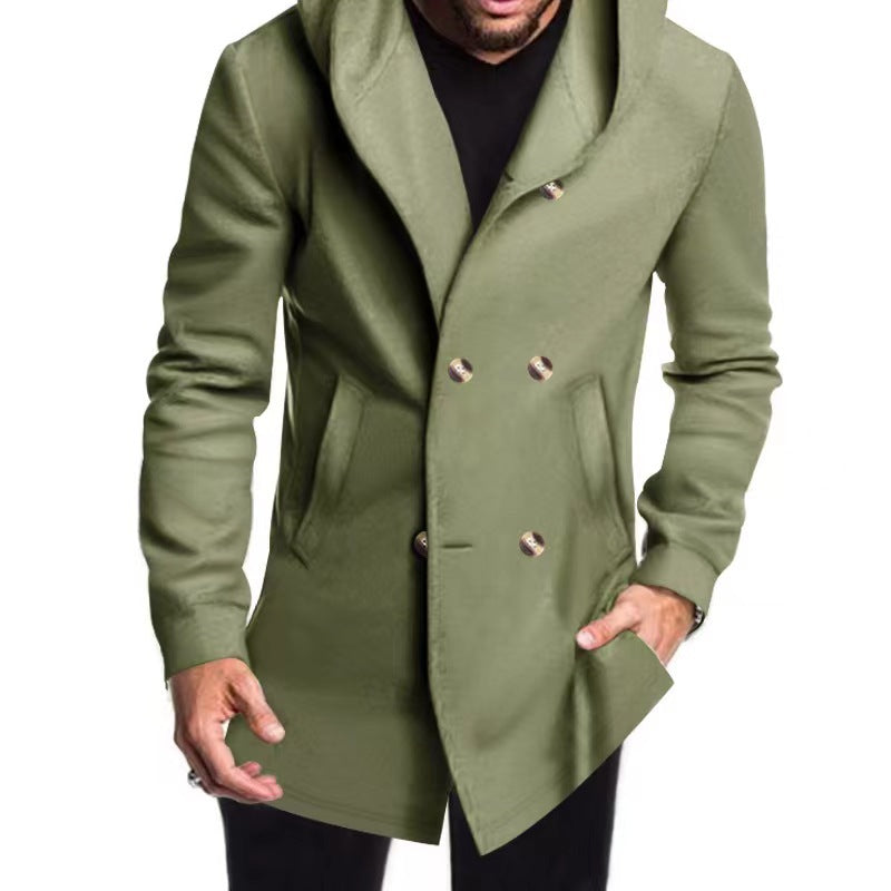 Men's fashionable coat with hood and double button placket Lisslune