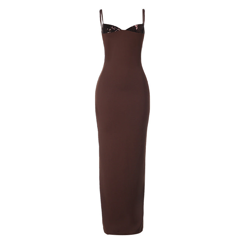 Ladies Glamorous Evening Dress with Sparkling Accents and Slim Fit