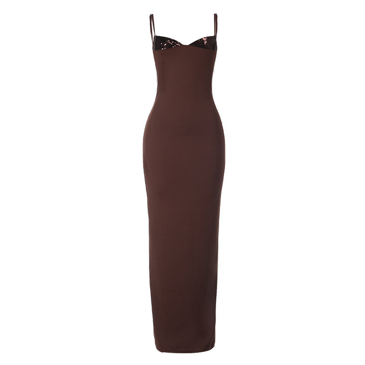 Ladies Glamorous Evening Dress with Sparkling Accents and Slim Fit