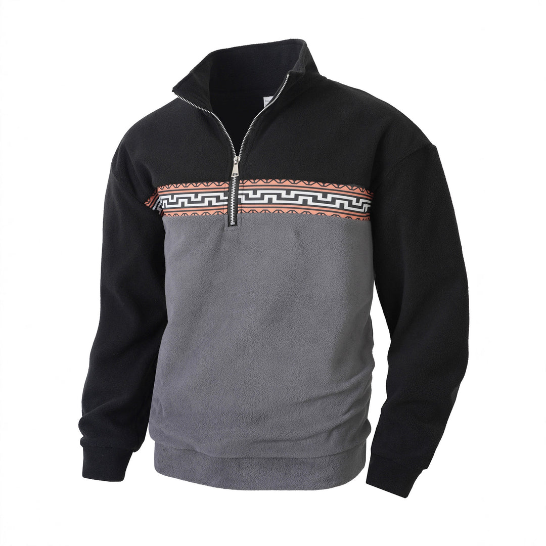 Men's fleece pullover with stylish stand-up collar and contrasting pattern Lisslune