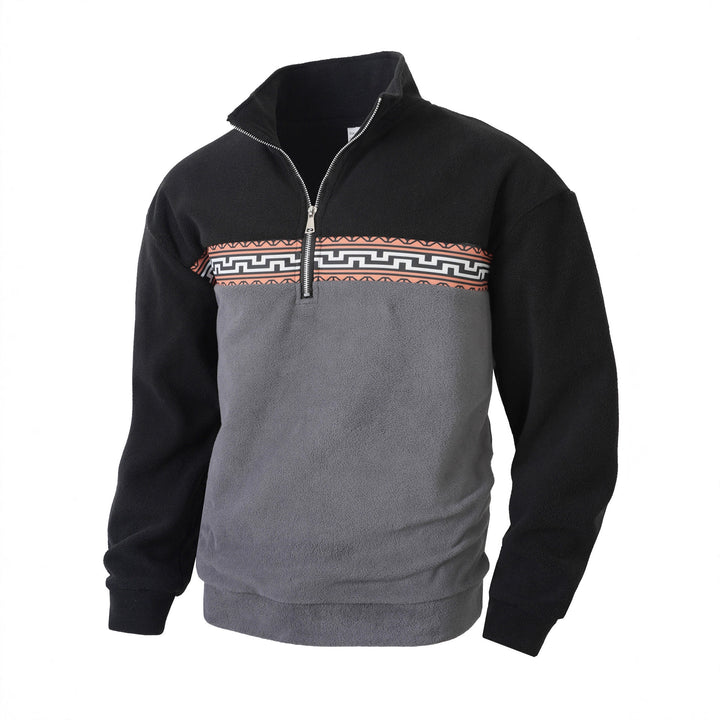 Men's fleece pullover with stylish stand-up collar and contrasting pattern Lisslune