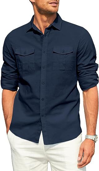 Men's Lightweight Cotton Shirt with Chest Pockets Lisslune