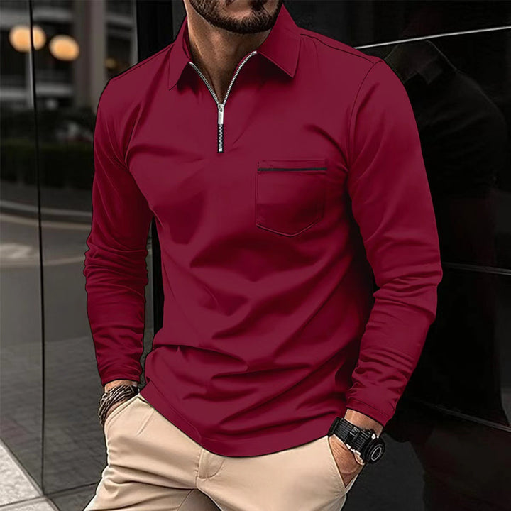 Men's Long Sleeve Shirt with Zipper and Chest Pocket Lisslune