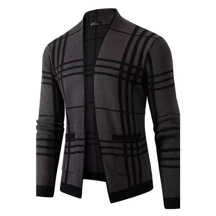 Men's fashionable cardigan with modern check pattern and practical pockets Lisslune